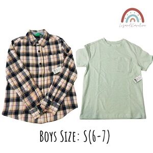 New! Boys Flannel Plaid Button Down Shirt Lime Green Shirt Bundle Set Small